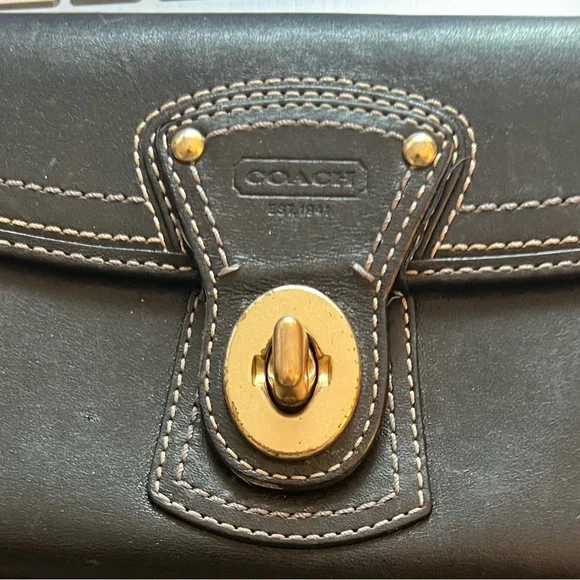 Coach | Bags | Vintage Coach Black Leather Wallet Turn Lock Wallet
